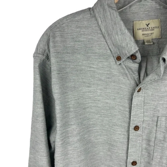American Eagle Men's Soft Classic Fit Gray Long Sleeve Button-Up Shirt L - Picture 4 of 10
